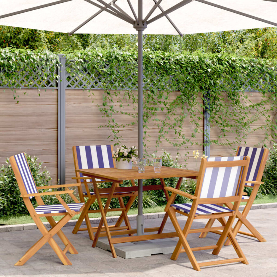 vidaXL 5-delige Tuinset massief hout en stof blauw en wit afbeelding 1