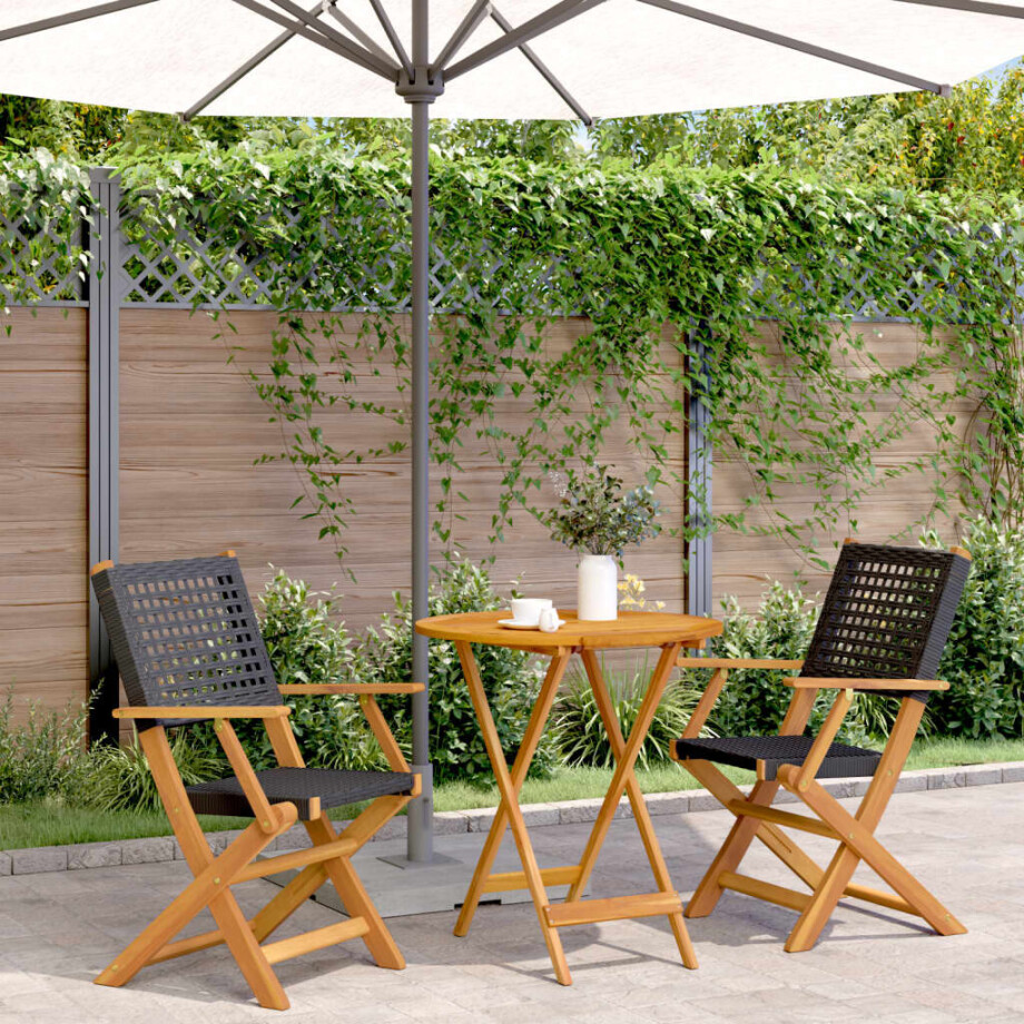 vidaXL 3-delige Bistroset poly rattan en massief hout zwart vidaXL 3-delige Bistroset poly rattan en massief hout zwart afbeelding 1