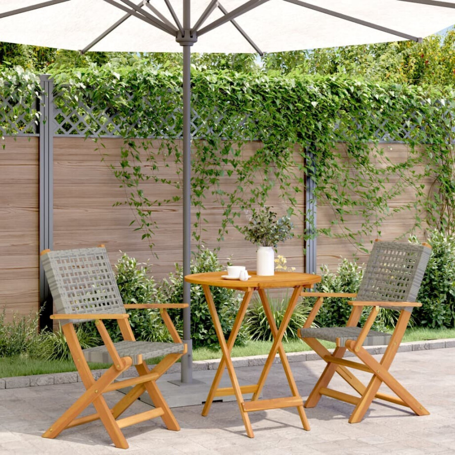 vidaXL 3-delige Bistroset poly rattan en massief hout grijs vidaXL 3-delige Bistroset poly rattan en massief hout grijs afbeelding 1