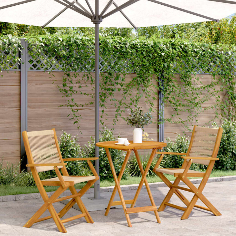 vidaXL 3-delige Bistroset polypropeen en massief hout beige afbeelding 1