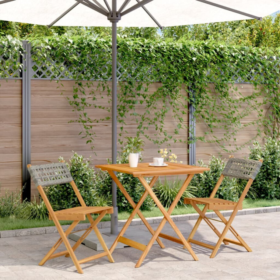 vidaXL 3-delige Bistroset poly rattan en massief hout grijs vidaXL 3-delige Bistroset poly rattan en massief hout grijs afbeelding 1