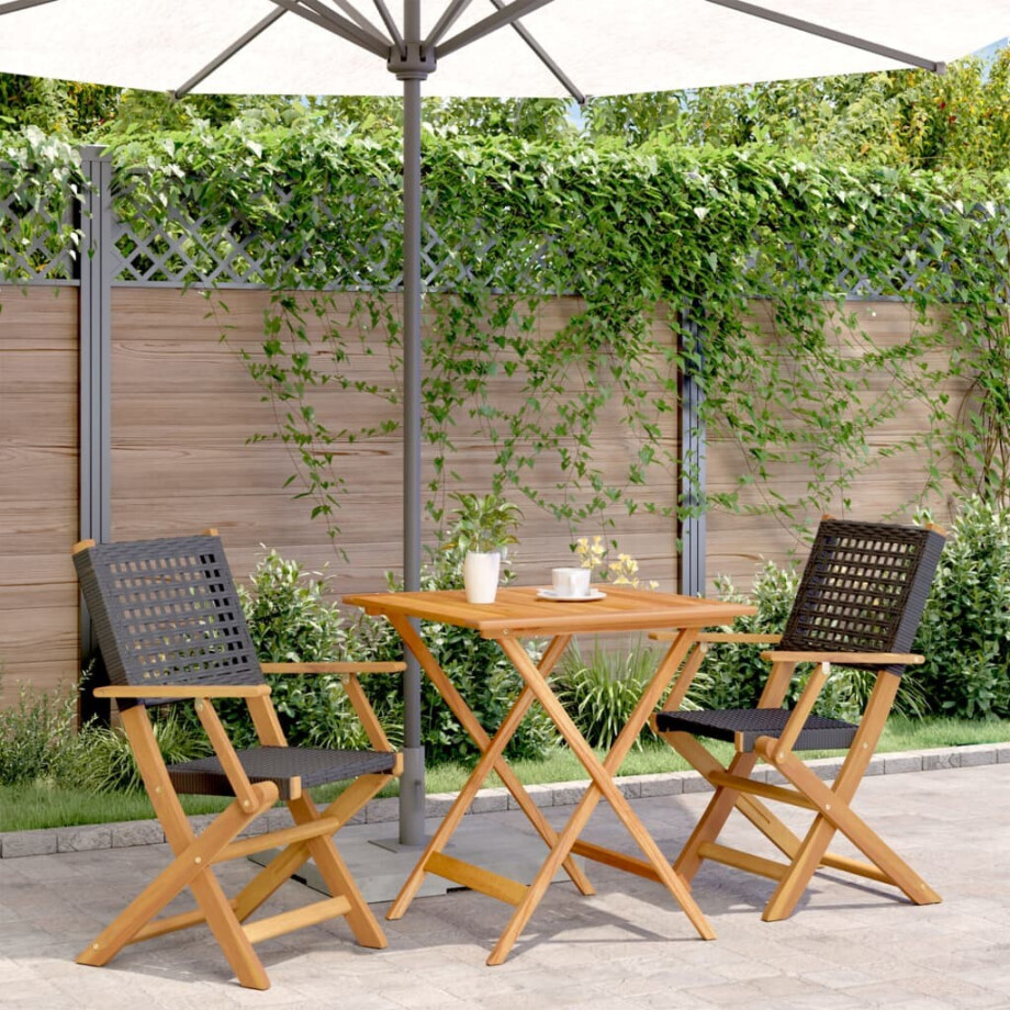 vidaXL 3-delige Bistroset poly rattan en massief hout zwart afbeelding 1