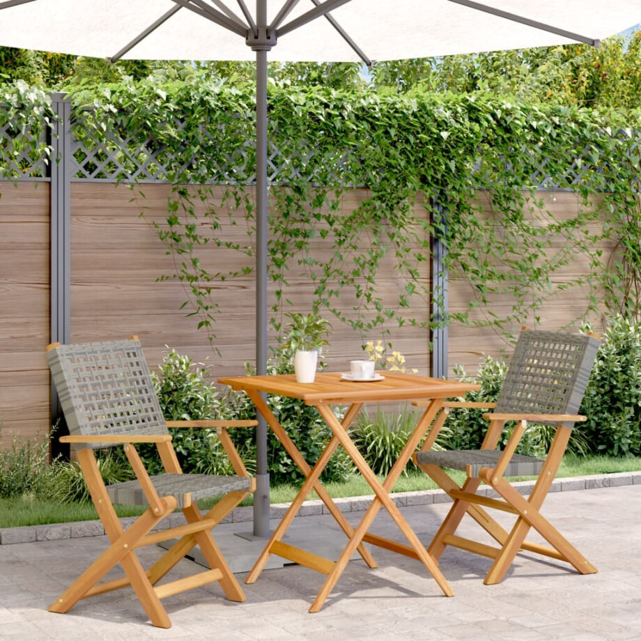 vidaXL 3-delige Bistroset poly rattan en massief hout grijs vidaXL 3-delige Bistroset poly rattan en massief hout grijs afbeelding 1