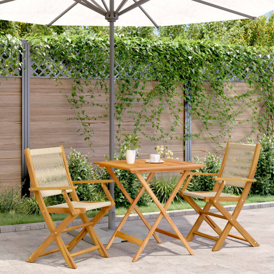 vidaXL 3-delige Bistroset polypropeen en massief hout beige afbeelding 1