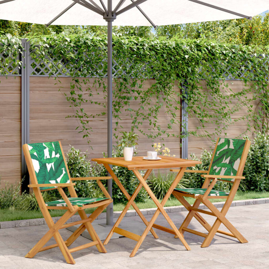 vidaXL 3-delige Bistroset bladpatroon stof en massief hout afbeelding 1