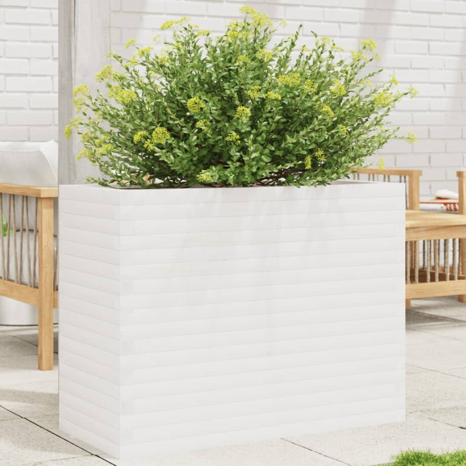 vidaXL Plantenbak 90x40x68,5 cm massief grenenhout wit afbeelding 1