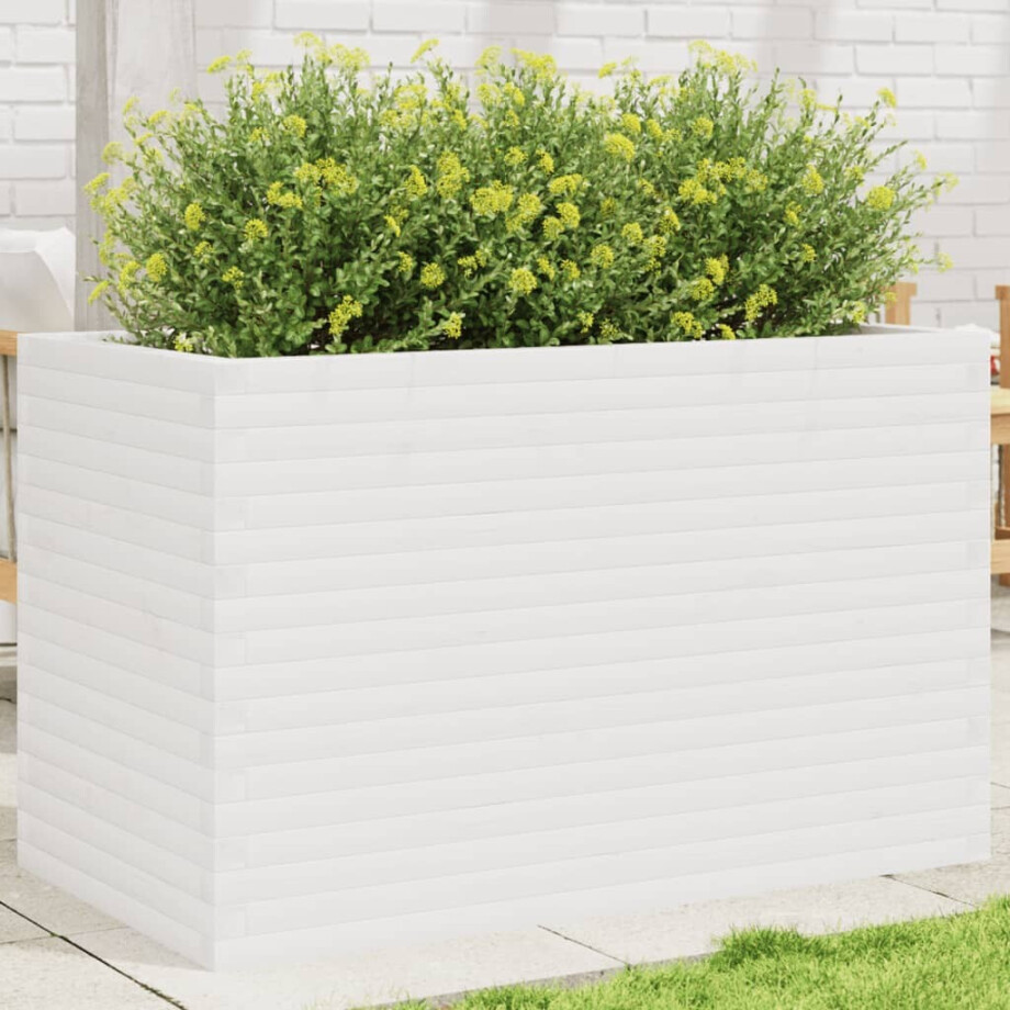 vidaXL Plantenbak 110x60x68,5 cm massief grenenhout wit afbeelding 1