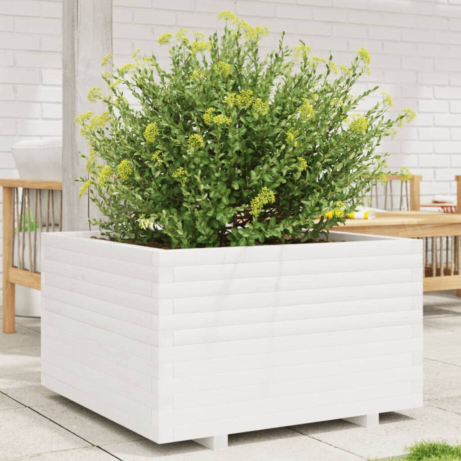 vidaXL Plantenbak 80x80x49,5 cm massief grenenhout wit afbeelding 1