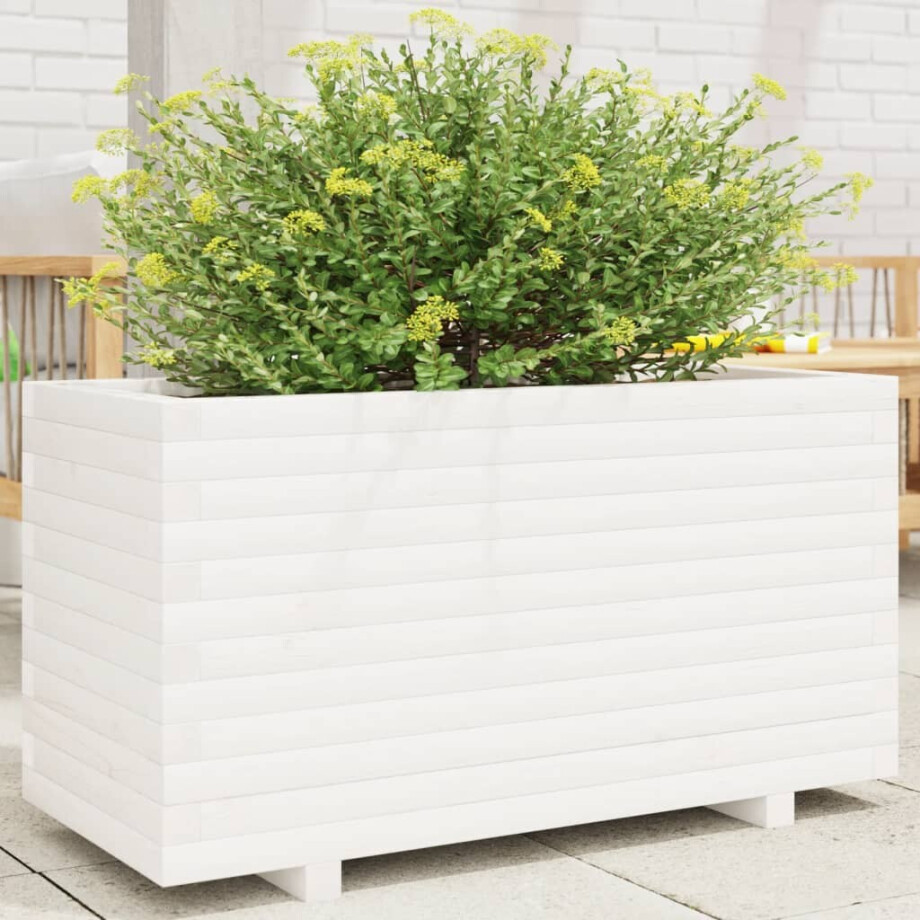vidaXL Plantenbak 90x40x49,5 cm massief grenenhout wit afbeelding 1