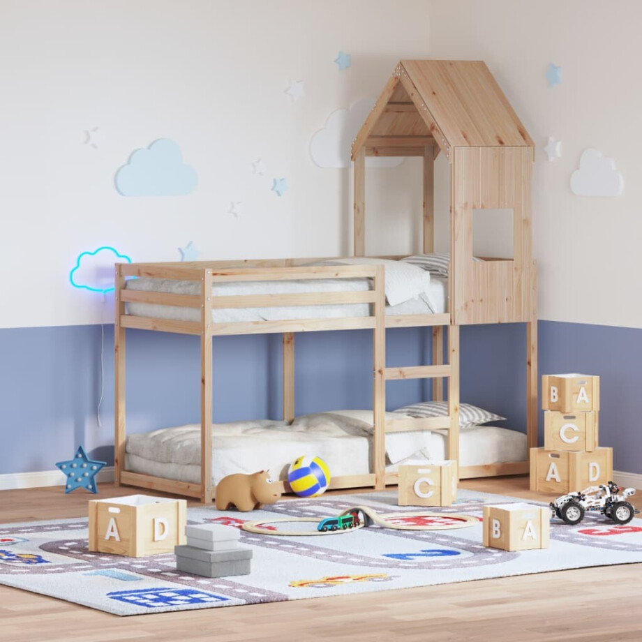 vidaXL Stapelbedframe zonder matras massief grenenhout 90x190 cm afbeelding 1
