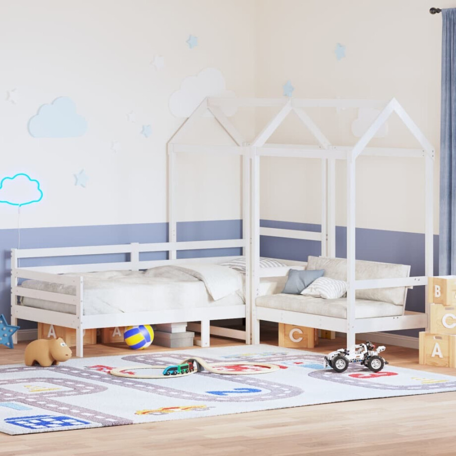 vidaXL Kinderbed met huisje en bankje massief grenenhout wit 80x200 cm vidaXL Kinderbed met huisje en bankje massief grenenhout wit 80x200 cm afbeelding 1