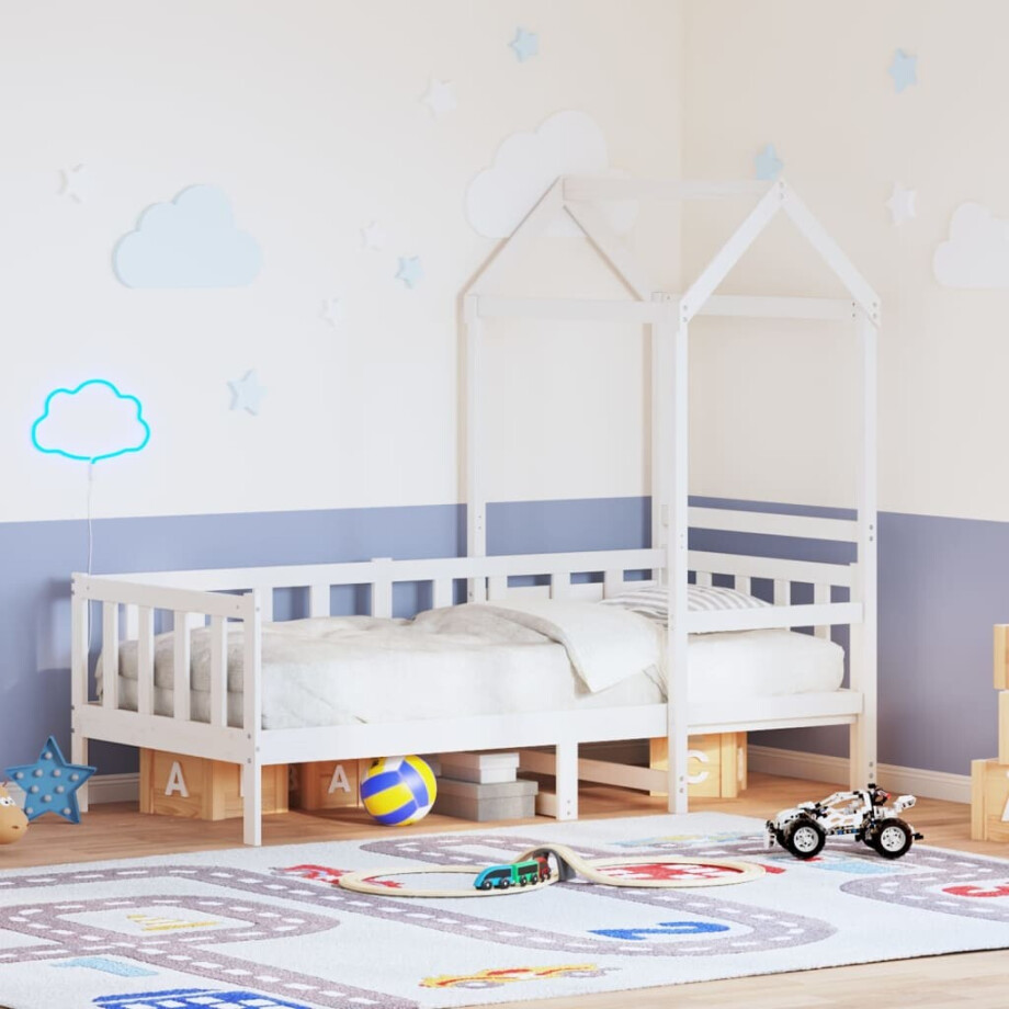 vidaXL Slaapbank met bedhuis 80x200 cm massief grenenhout wit vidaXL Slaapbank met bedhuis 80x200 cm massief grenenhout wit afbeelding 1