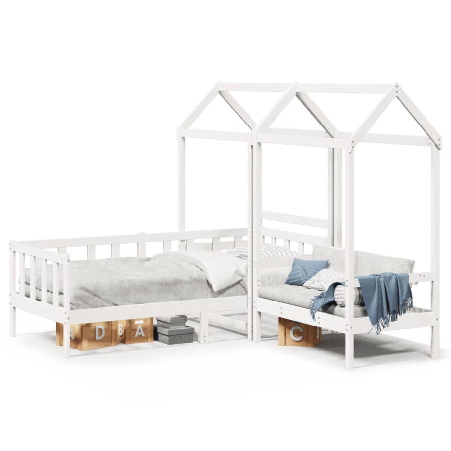 vidaXL Kinderbed met huisje en bankje massief grenenhout wit 80x200 cm vidaXL Kinderbed met huisje en bankje massief grenenhout wit 80x200 cm afbeelding 1