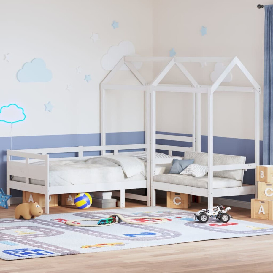 vidaXL Kinderbed met huisje en bankje massief grenenhout wit 80x200 cm vidaXL Kinderbed met huisje en bankje massief grenenhout wit 80x200 cm afbeelding 1