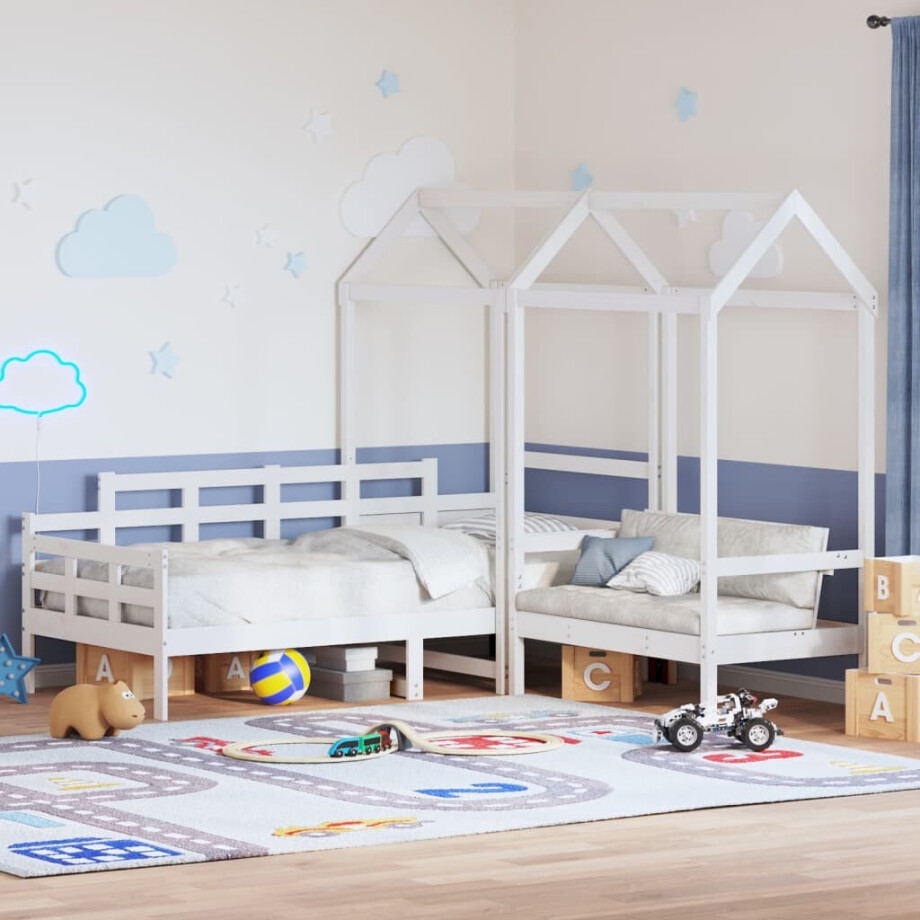 vidaXL Kinderbed met huisje en bankje massief grenenhout wit 80x200 cm vidaXL Kinderbed met huisje en bankje massief grenenhout wit 80x200 cm afbeelding 1