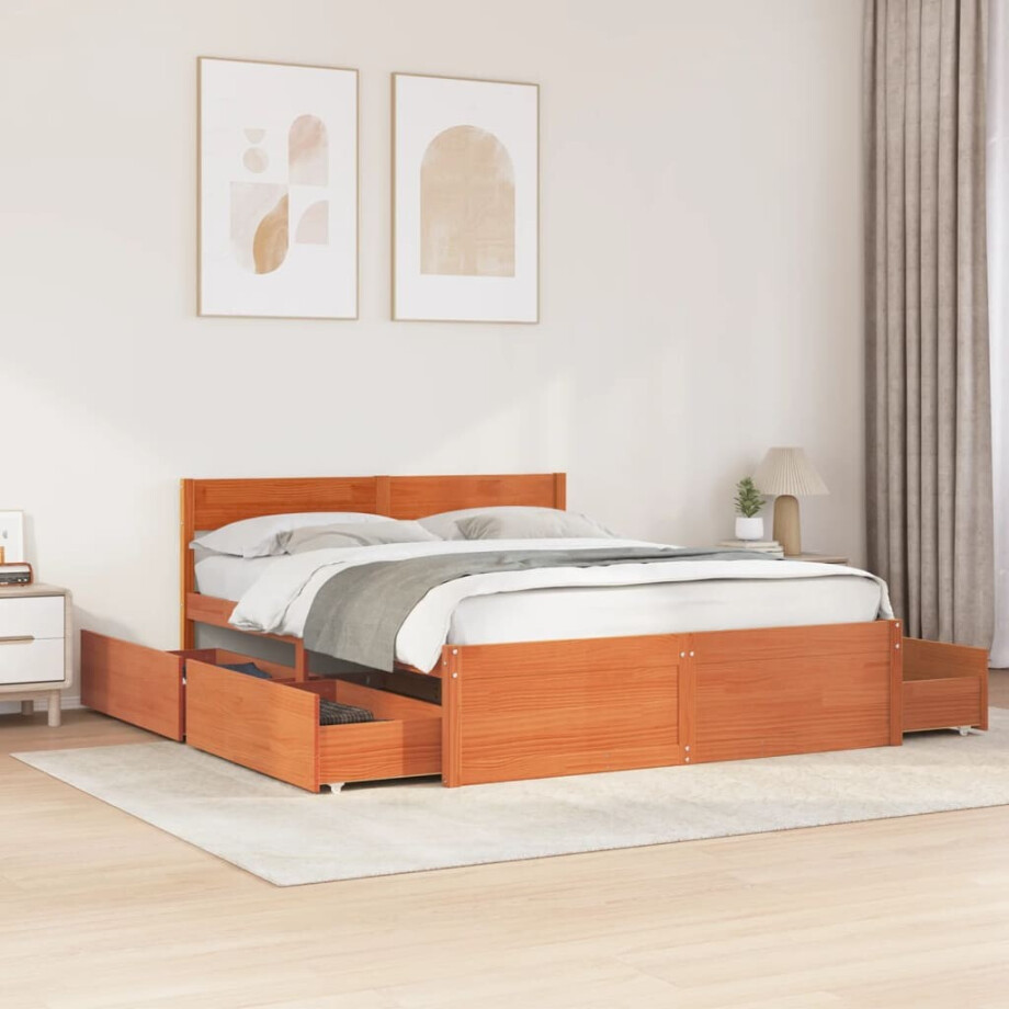 vidaXL Bedframe zonder matras massief grenenhout wasbruin 160x200 cm vidaXL Bedframe zonder matras massief grenenhout wasbruin 160x200 cm afbeelding 1