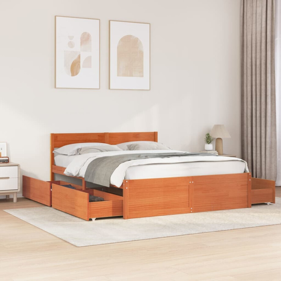 vidaXL Bedframe zonder matras massief grenenhout wasbruin 150x200 cm vidaXL Bedframe zonder matras massief grenenhout wasbruin 150x200 cm afbeelding 1