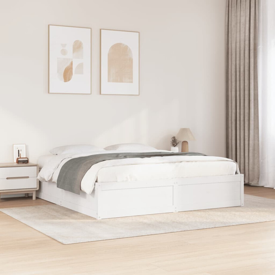 vidaXL Bedframe zonder matras massief grenenhout wit 180x200 cm afbeelding 1
