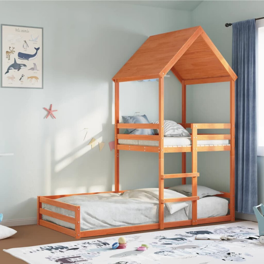 vidaXL Kinderbed met huisje massief grenenhout wasbruin 80x200 cm vidaXL Kinderbed met huisje massief grenenhout wasbruin 80x200 cm afbeelding 1