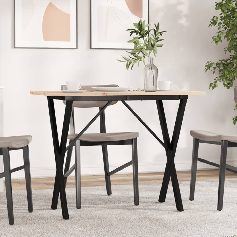 vidaXL Eettafel X-frame 100x50x75 cm massief grenenhout en staal vidaXL Eettafel X-frame 100x50x75 cm massief grenenhout en staal afbeelding 1