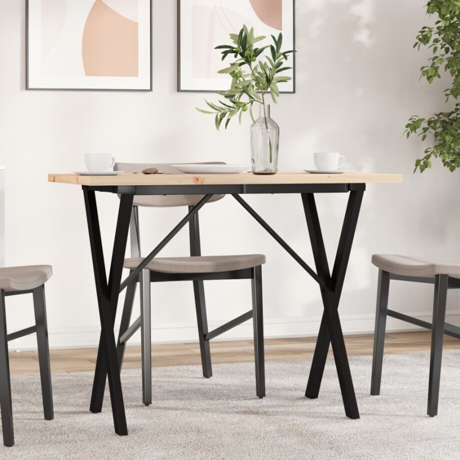vidaXL Eettafel X-frame 100x50x75,5 cm massief grenenhout en staal vidaXL Eettafel X-frame 100x50x75,5 cm massief grenenhout en staal afbeelding 1