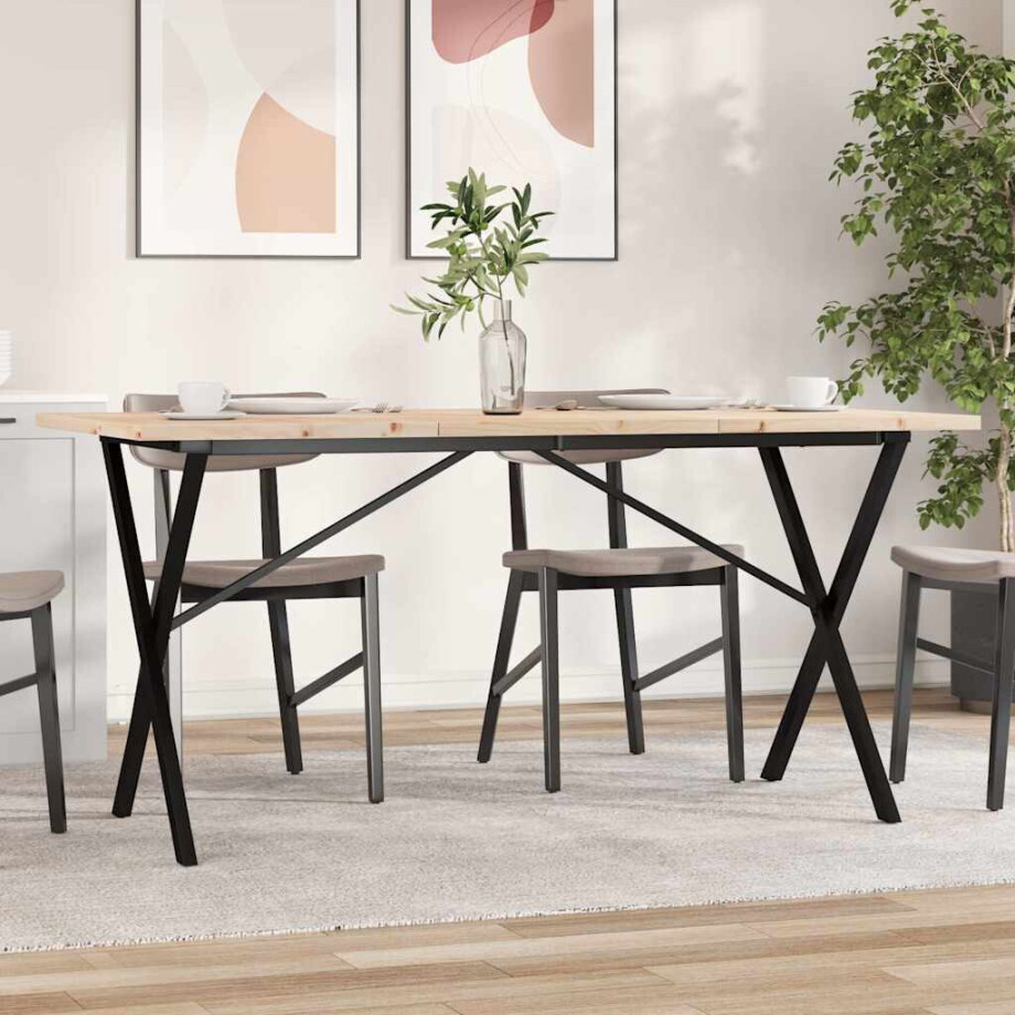 vidaXL Eettafel X-frame 140x80x75,5 cm massief grenenhout en staal vidaXL Eettafel X-frame 140x80x75,5 cm massief grenenhout en staal afbeelding 1