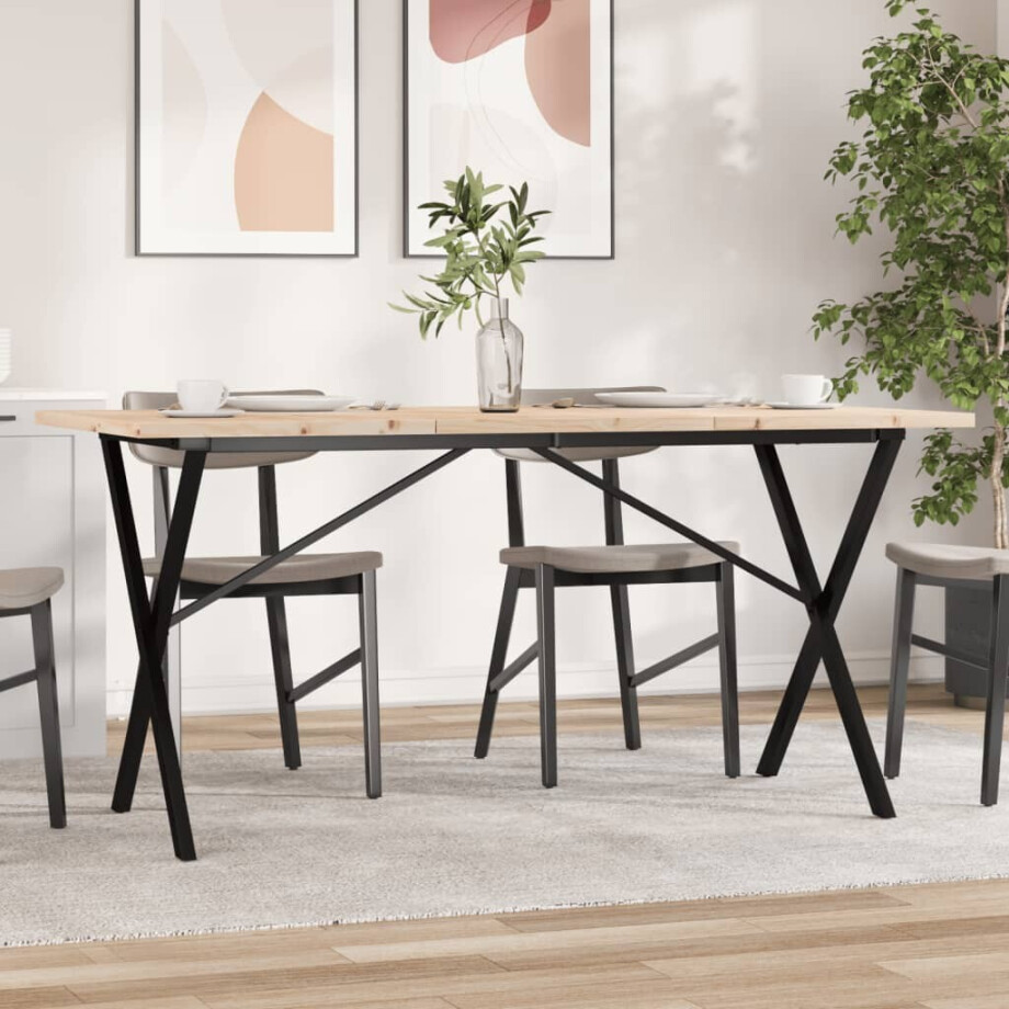 vidaXL Eettafel X-frame 160x80x75,5 cm massief grenenhout en staal vidaXL Eettafel X-frame 160x80x75,5 cm massief grenenhout en staal afbeelding 1