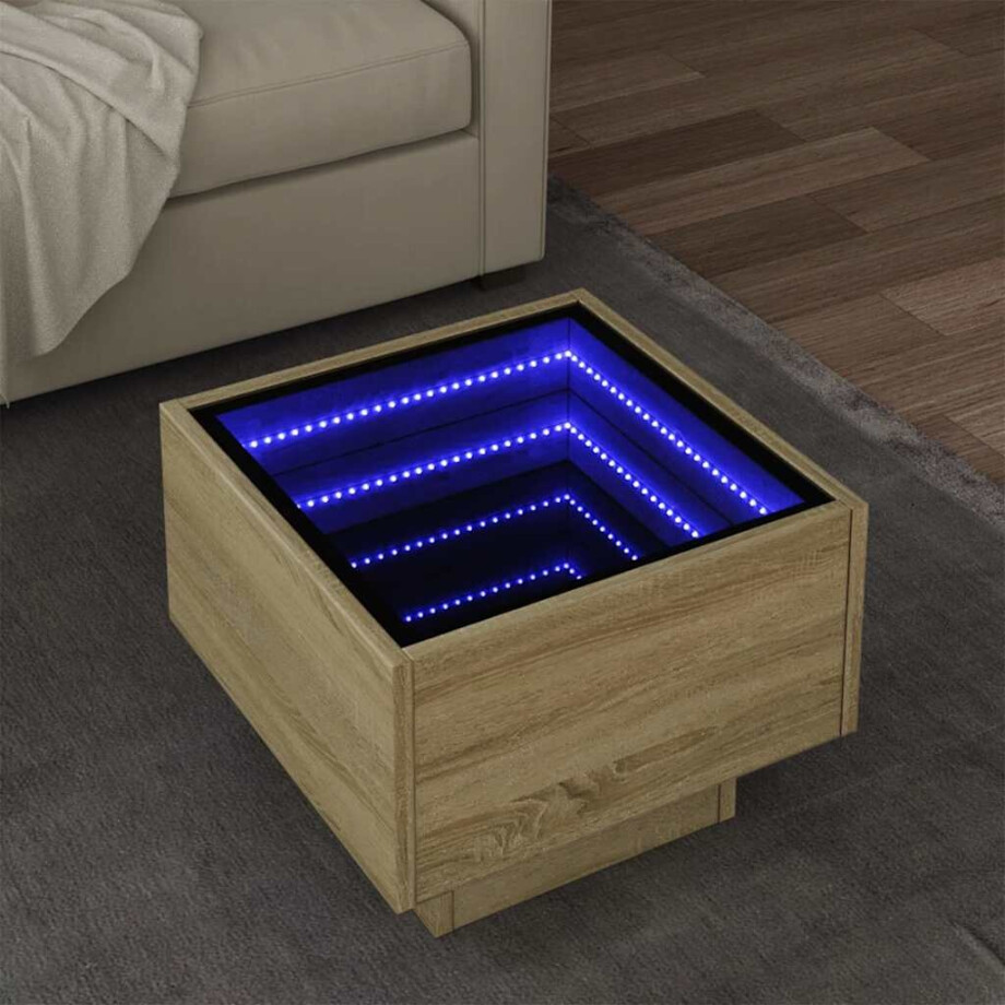vidaXL Bijzettafel met LED 40x40x30 cm bewerkt hout sonoma eikenkleur afbeelding 1