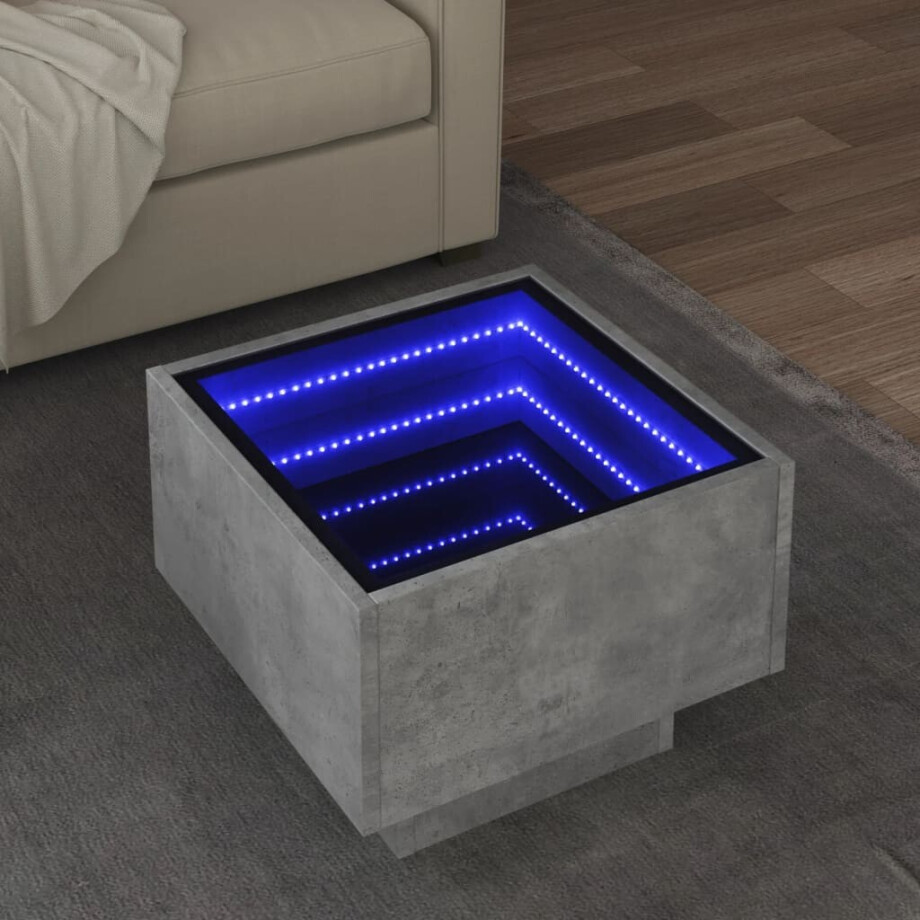vidaXL Bijzettafel met LED 40x40x30 cm bewerkt hout betongrijs afbeelding 1