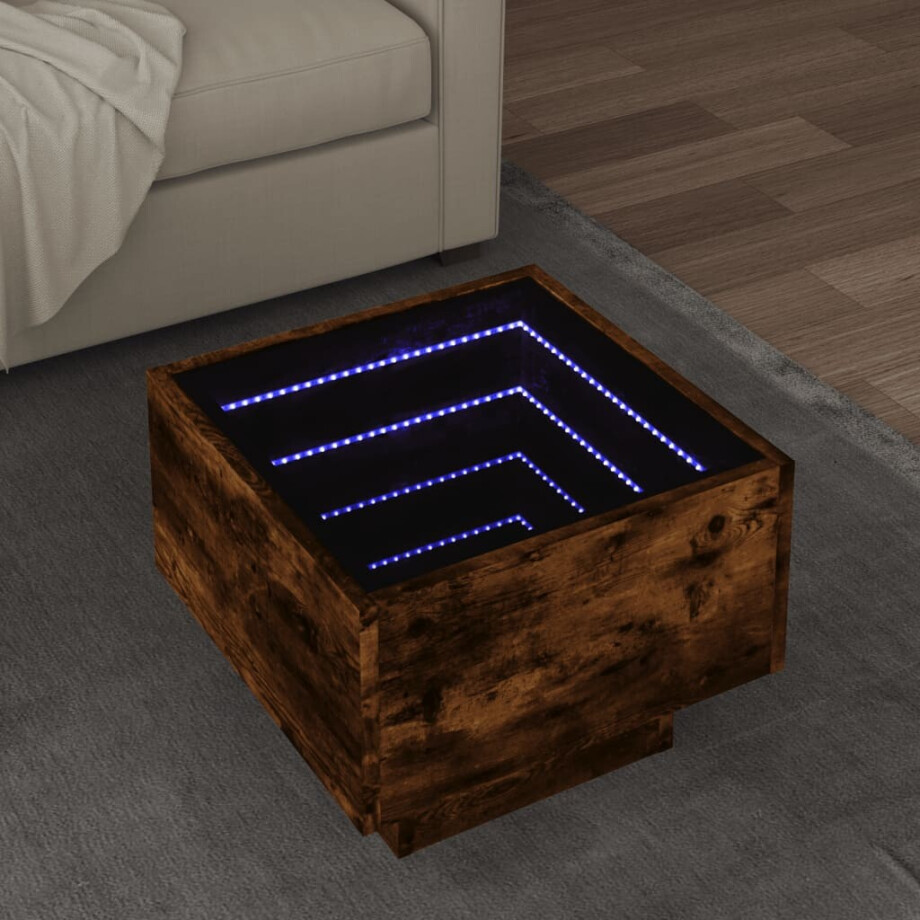 vidaXL Bijzettafel met LED 40x40x30 cm bewerkt hout gerookt eikenkleur afbeelding 1
