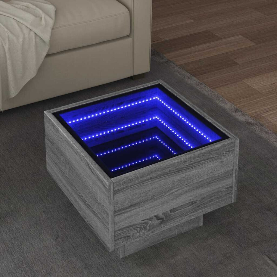vidaXL Bijzettafel met LED 40x40x30 cm bewerkt hout grijs sonoma eiken afbeelding 1