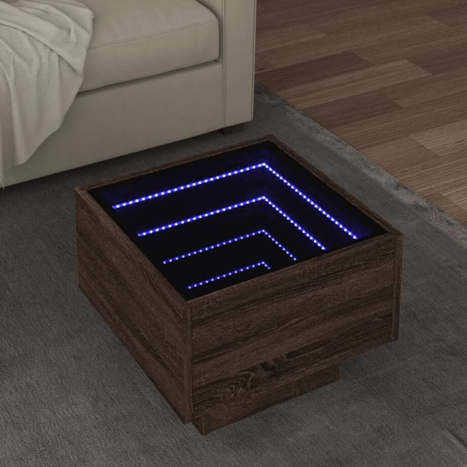 vidaXL Bijzettafel met LED 40x40x30 cm bewerkt hout bruin eikenkleur afbeelding 1