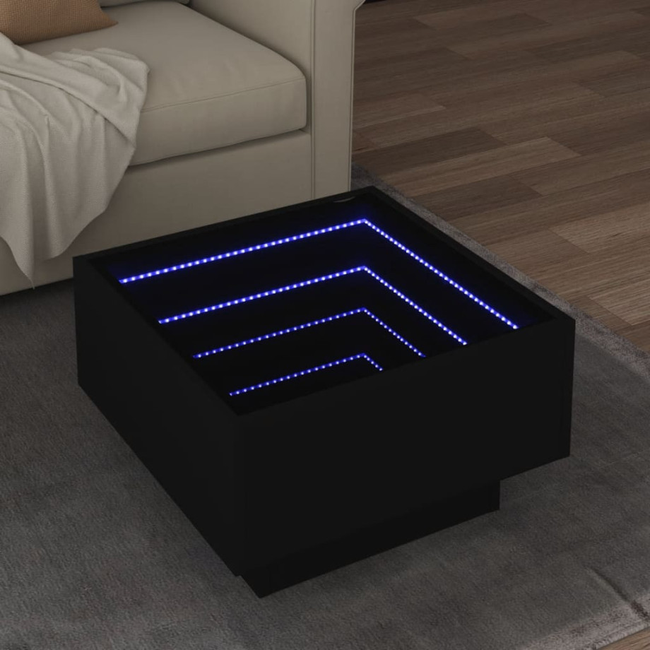 vidaXL Salontafel met LED 50x50x30 cm bewerkt hout zwart afbeelding 1