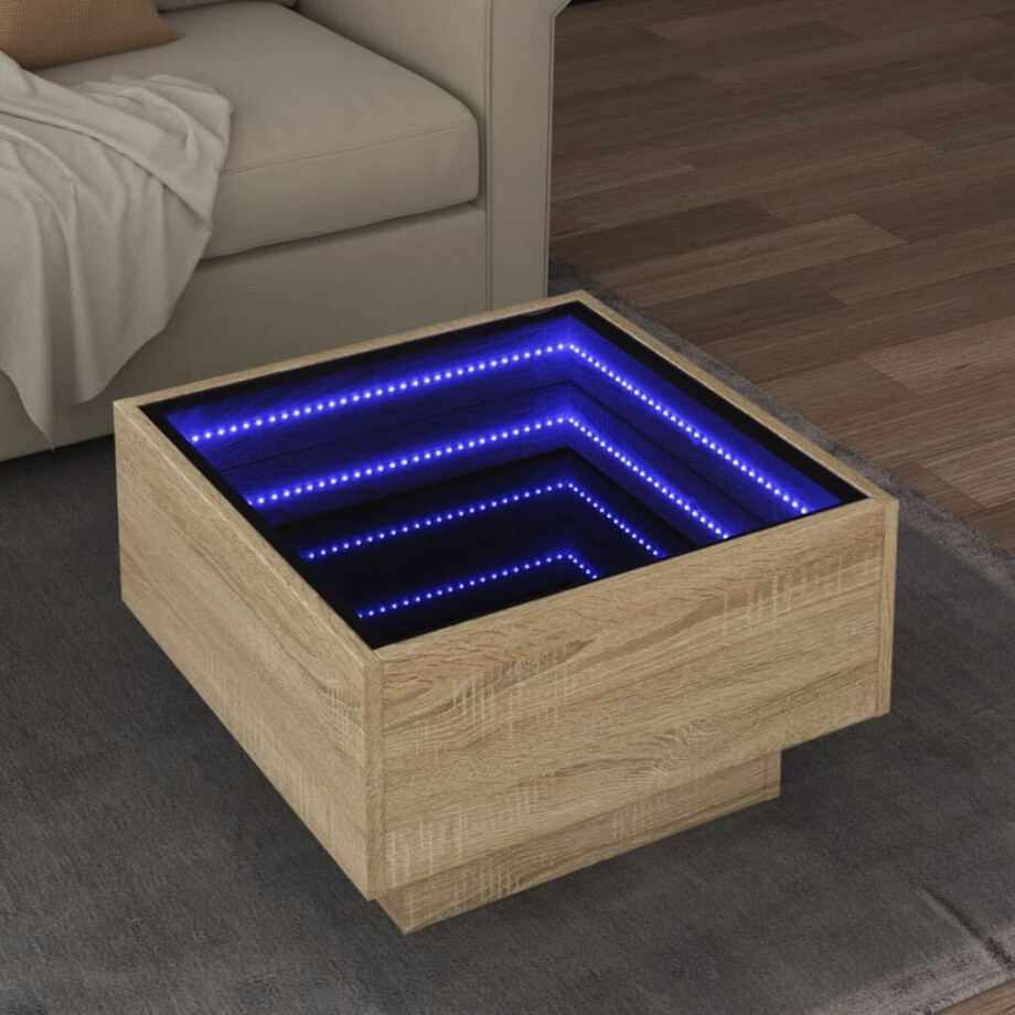 vidaXL Salontafel met LED 50x50x30 cm bewerkt hout sonoma eikenkleurig afbeelding 1