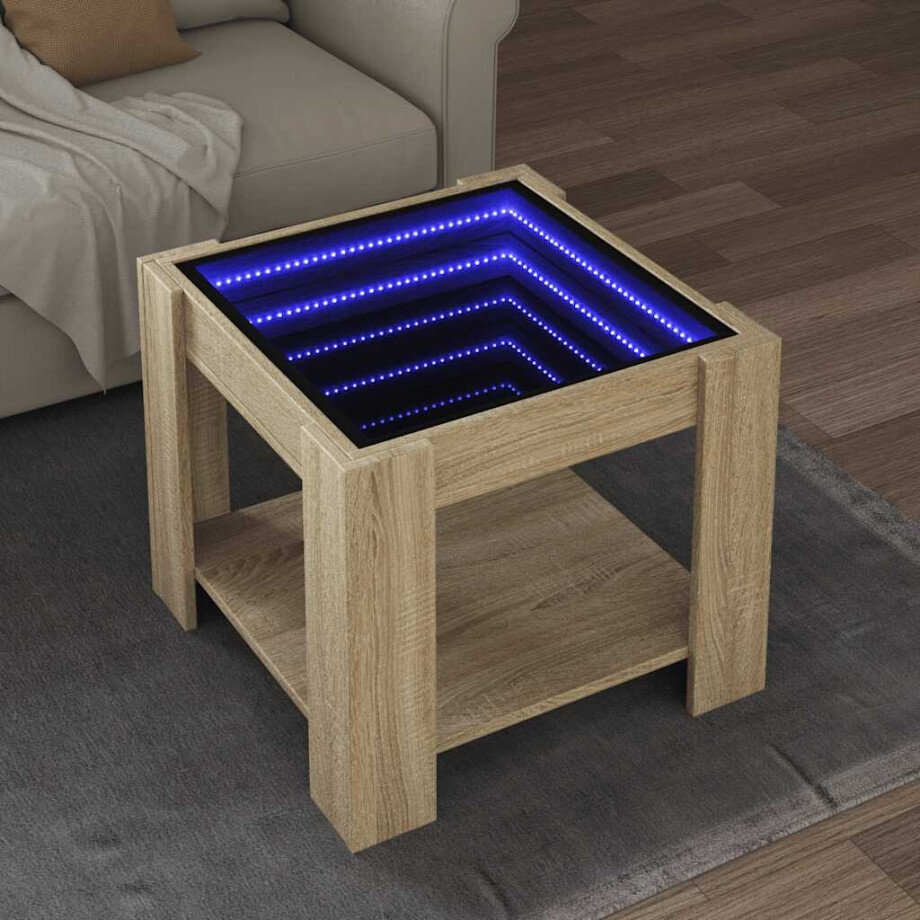 vidaXL Salontafel met LED 53x53x45 cm bewerkt hout sonoma eikenkleurig afbeelding 1