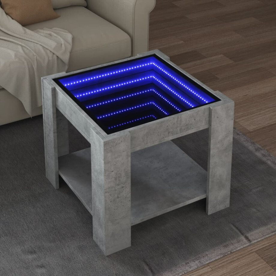 vidaXL Salontafel met LED 53x53x45 cm bewerkt hout betongrijs afbeelding 1