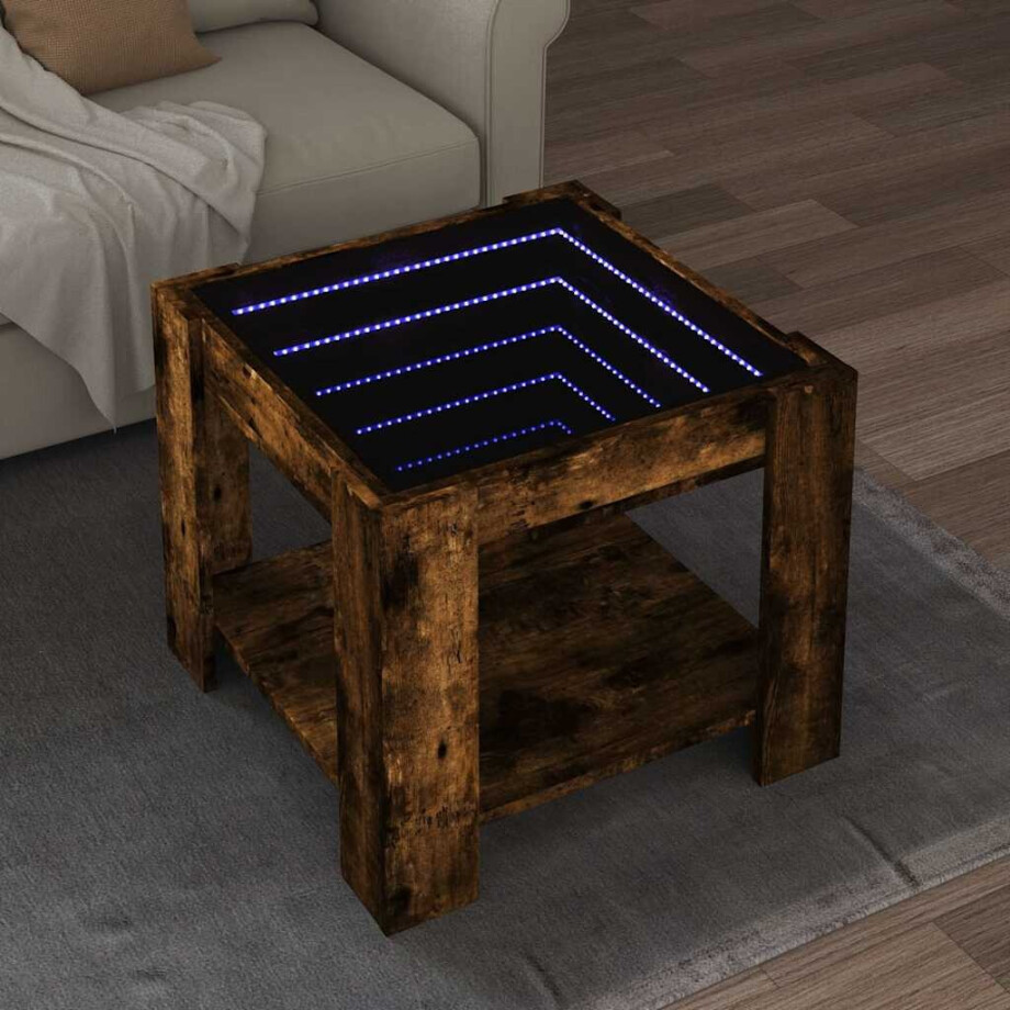vidaXL Salontafel met LED 53x53x45 cm bewerkt hout gerookt eikenkleur afbeelding 1