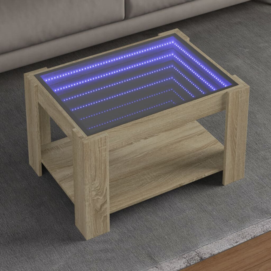 vidaXL Salontafel met LED 73x53x45 cm bewerkt hout sonoma eikenkleurig afbeelding 1