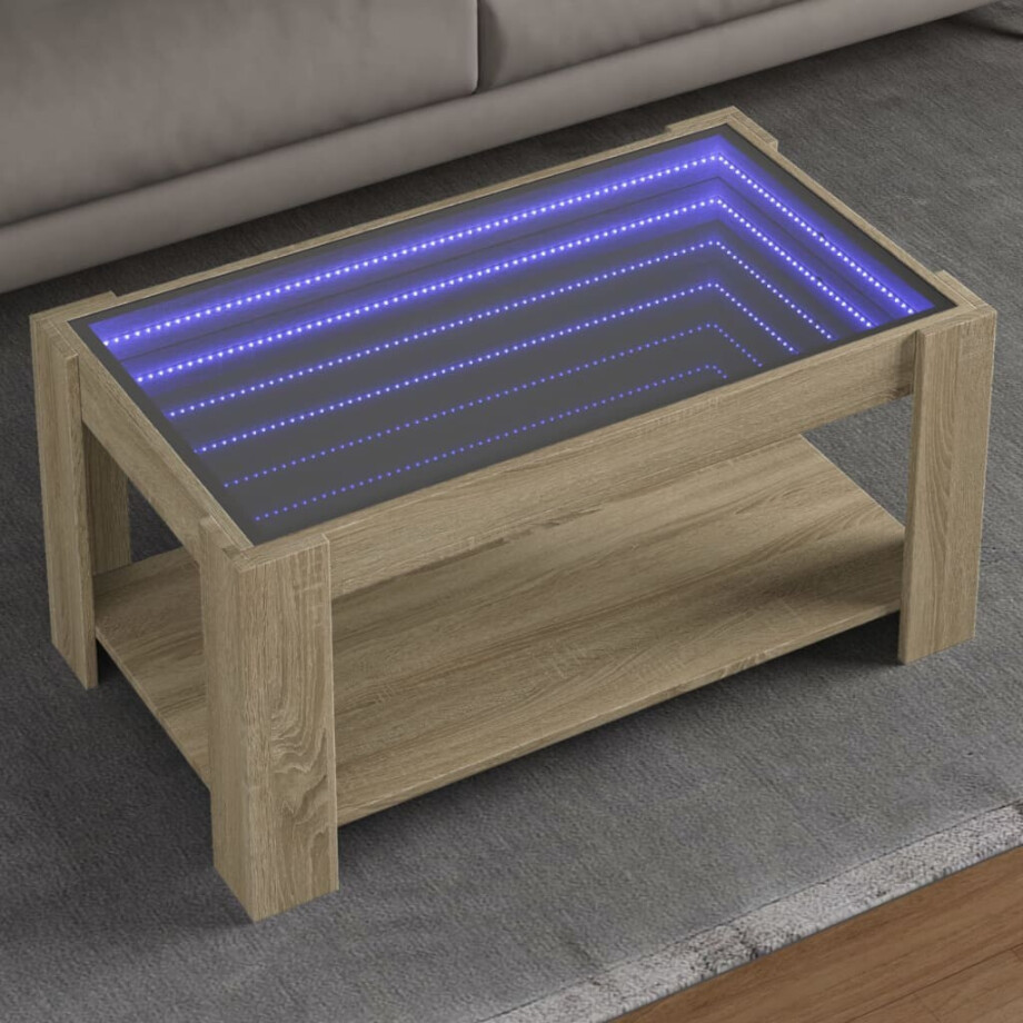 vidaXL Salontafel met LED 93x53x45 cm bewerkt hout sonoma eikenkleurig afbeelding 1