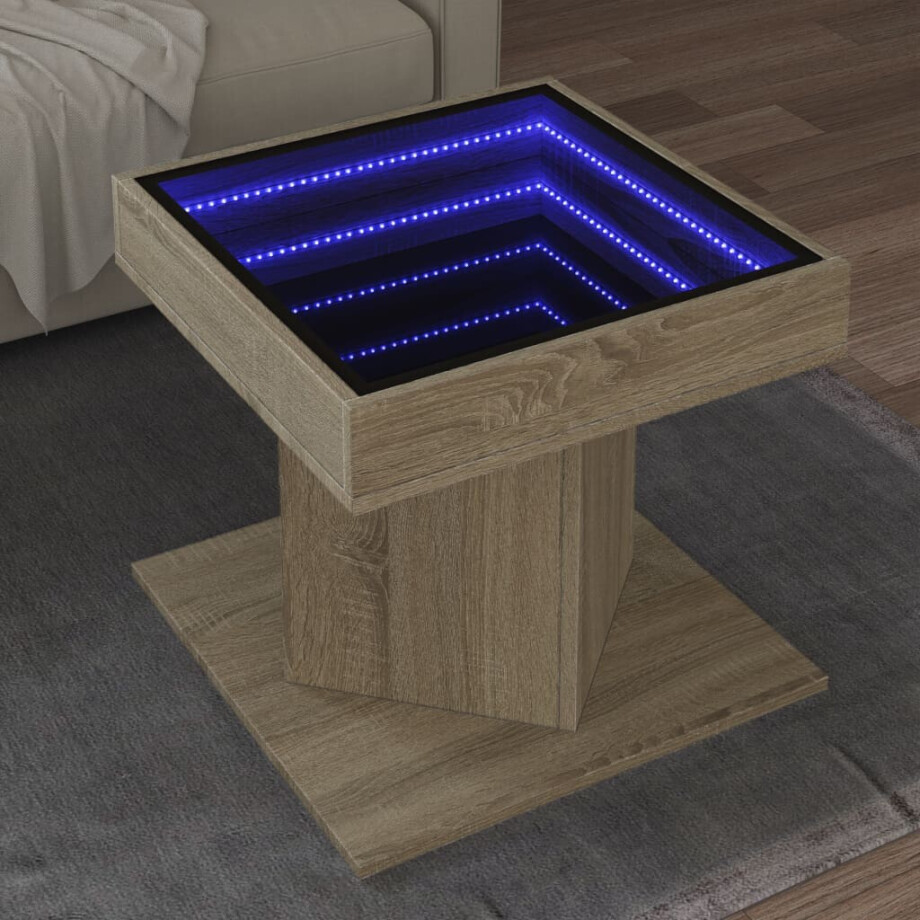 vidaXL Salontafel met LED 50x50x45 cm bewerkt hout sonoma eikenkleurig afbeelding 1