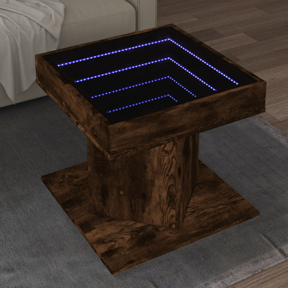 vidaXL Salontafel met LED 50x50x45 cm bewerkt hout gerookt eikenkleur vidaXL Salontafel met LED 50x50x45 cm bewerkt hout gerookt eikenkleur afbeelding 1