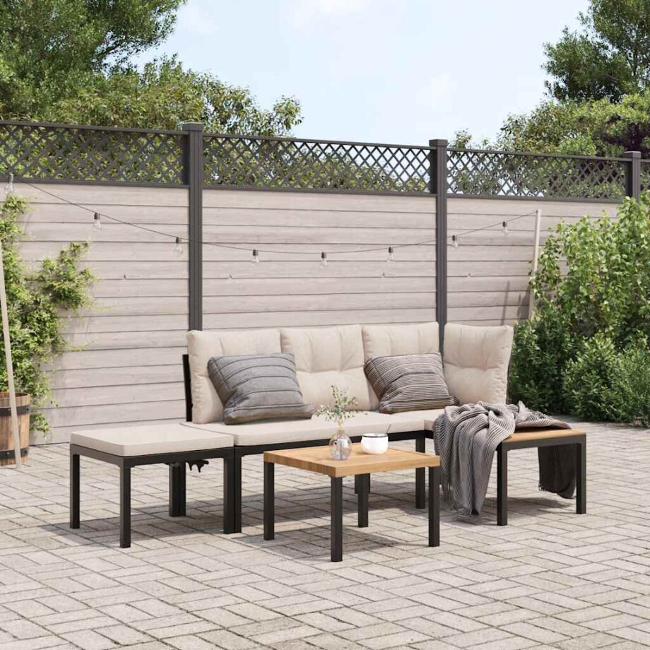 vidaXL 4-delige Loungeset met kussens gepoedercoat staal zwart vidaXL 4-delige Loungeset met kussens gepoedercoat staal zwart afbeelding 1