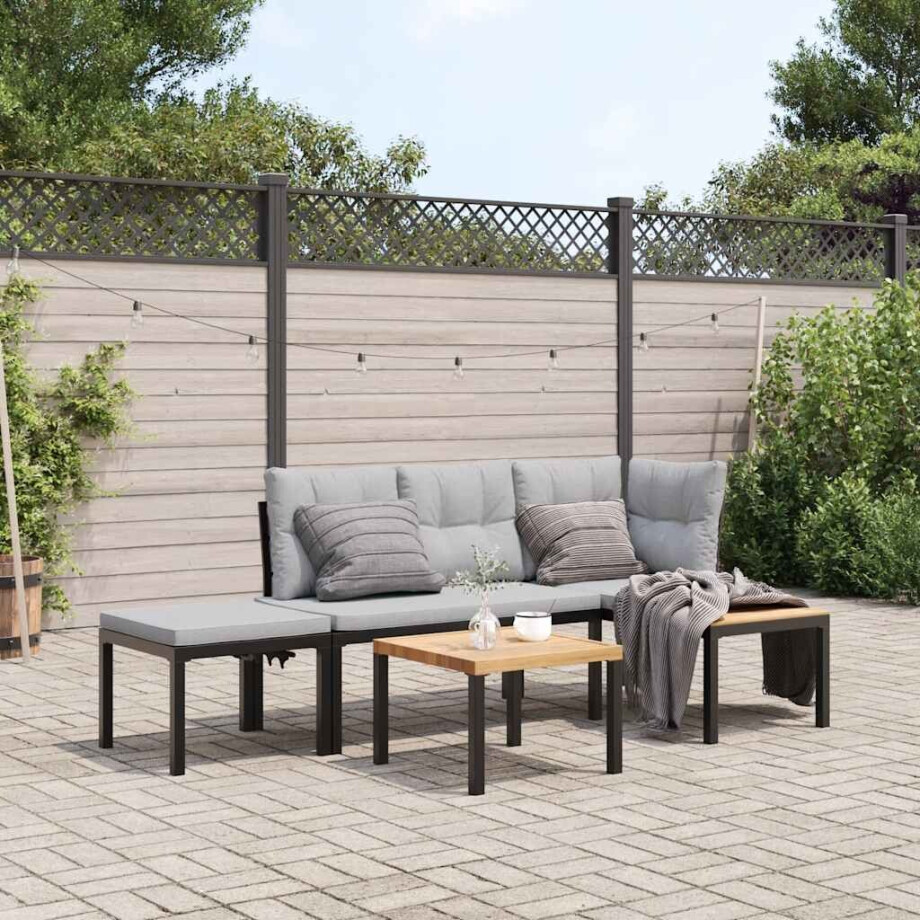 vidaXL 3-delige Loungeset met kussens gepoedercoat staal zwart vidaXL 3-delige Loungeset met kussens gepoedercoat staal zwart afbeelding 1