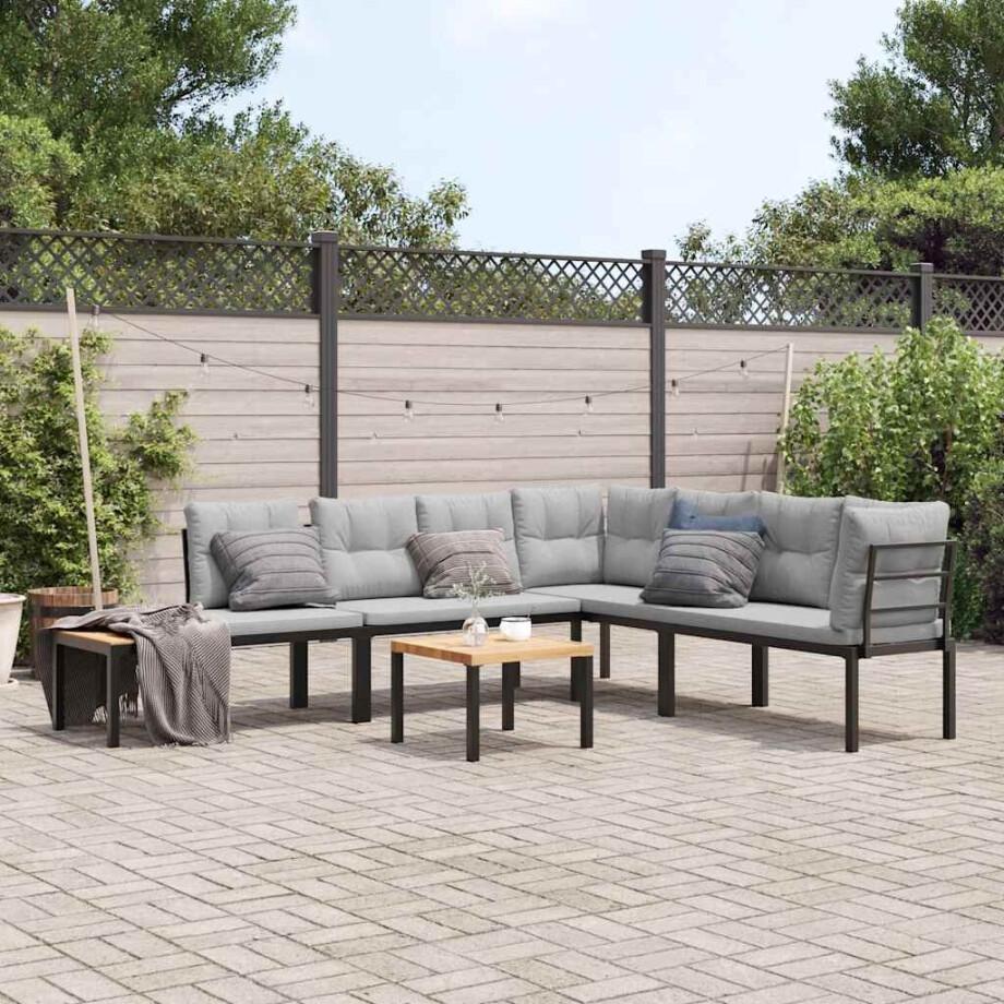 vidaXL 5-delige Loungeset met kussens gepoedercoat staal zwart afbeelding 1