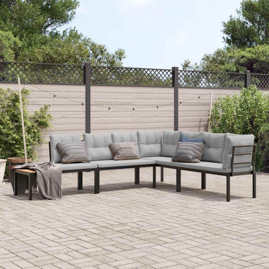 vidaXL 4-delige Loungeset met kussens gepoedercoat staal zwart afbeelding 1