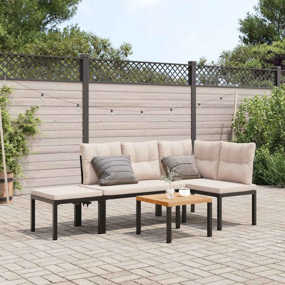 vidaXL 4-delige Loungeset met kussens gepoedercoat staal zwart afbeelding 1