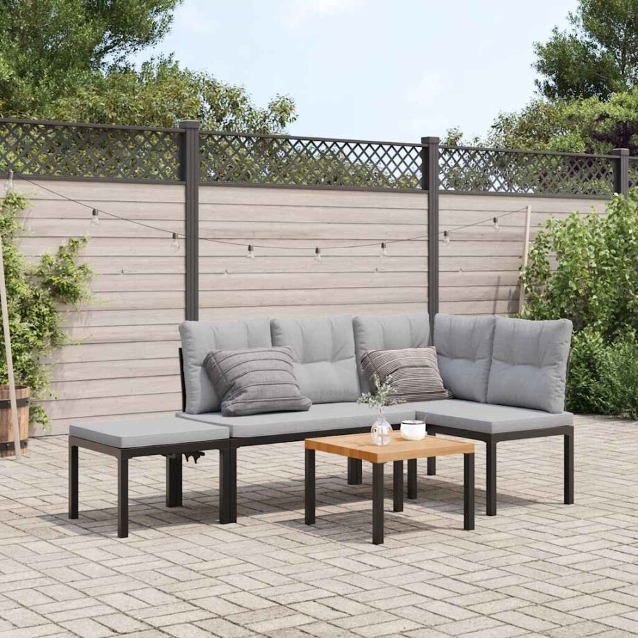 vidaXL 4-delige Loungeset met kussens gepoedercoat staal zwart vidaXL 4-delige Loungeset met kussens gepoedercoat staal zwart afbeelding 1
