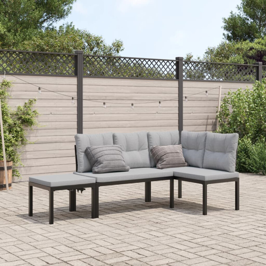 vidaXL 3-delige Loungeset met kussens gepoedercoat staal zwart vidaXL 3-delige Loungeset met kussens gepoedercoat staal zwart afbeelding 1