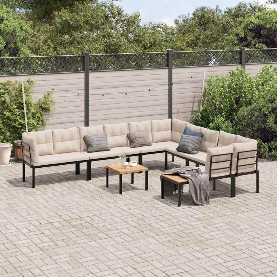 vidaXL 7-delige Loungeset met kussens gepoedercoat staal zwart afbeelding 1