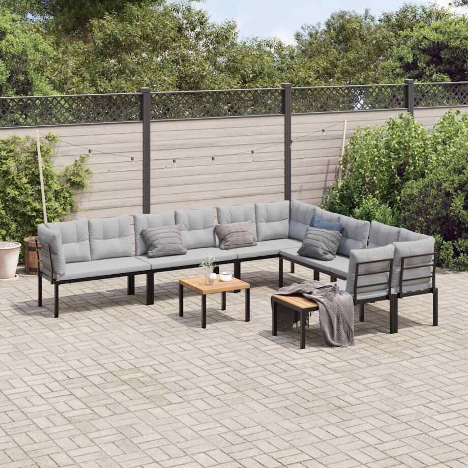 vidaXL 7-delige Loungeset met kussens gepoedercoat staal zwart afbeelding 1